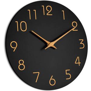 Mosewa Wall Clock 14 Inch Black Battery Operated Silent Non Ticking Simple Minimalist Rose Gold Numbers Decorative for Bedroom Living Room Kitchen Home Office