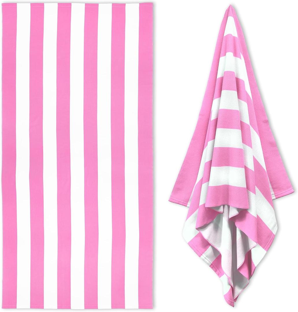 Large Oversized Beach Towel - 35 x 70 Inch Microfiber Pool Towel, Pink Striped Quick Dry Cabana Swim Towel