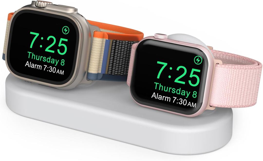 Delidigi Dual Charger Stand Holder Compatible with Apple Watch Ultra 2, Ultra, SE, Series 10 9 8 7 6 5 4 3 2 1 (49/46/45/44/42/41/40/38mm) Silicone Double iWatch Charging Stand (Grey)