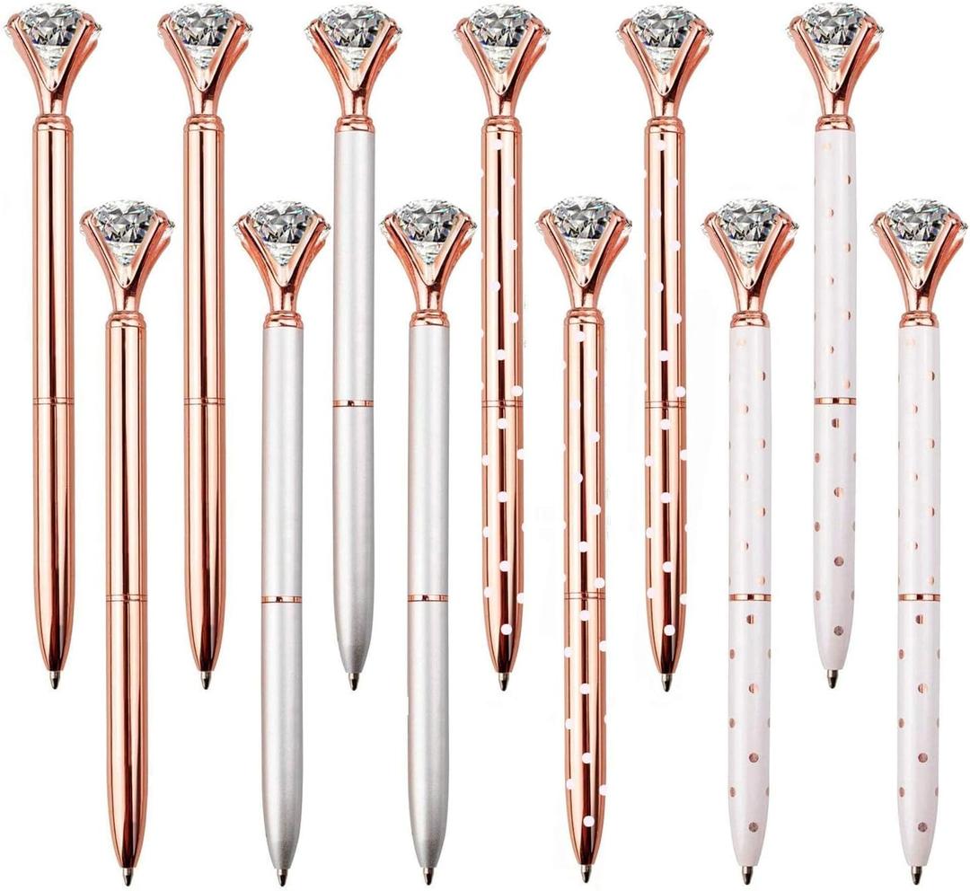 Set of 12 Diamond Pens  Elegant Crystal Topped Writing Instruments for Gifting, Office, and Special Occasions