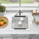 18 Inch White Drop In Bar Sink Workstation -Bokaiya 18x18 Inch Quartz Outdoor Rv Wet Bar Sink Single Bowl Small Drop In Kitchen Sinks with Cutting Board, 18"L x 18"W x 10"D