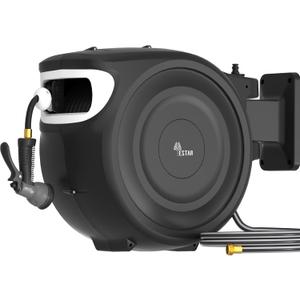 Retractable Garden Hose Reel 1/2"x130 ft, Automatic Hose Reel with 7 Pattern Nozzle,Any Length Lock Wall Mounted &180 Deg Swivel (Gray)