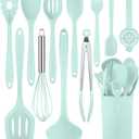 Kitchen Utensils Set-12 Pieces Silicone Cooking Utensils Set (Dishwasher Safe) 392F Heat Resistant Spatula Set,Kitchen Utensil Set for Nonstick Cookware,Best Kitchen Tools with Holder (Green)