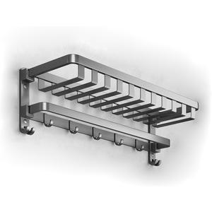 24 inches Bathroom Shelf Tower Rack (No Drilling) Shower Rack with Towel Bar with Tower hooks Shower Caddy - Grey