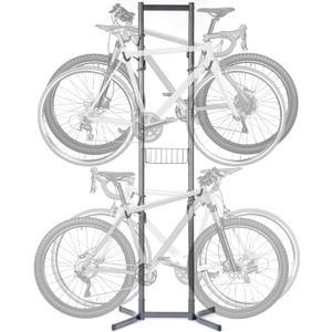 Bike Rack for Garage & Home by Delta Cycle - No Drilling Required - Fully Adjustable Gravity Storage Rack for Any Style Bicycle - Freestanding Vertical Rack