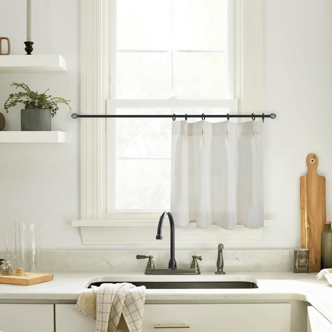 Basement Window Curtains 15 or 16 Inches Long,Sheer Adjustable Height Pinch Pleated Linen Bathroom Kitchen Window Treatments (Natural)