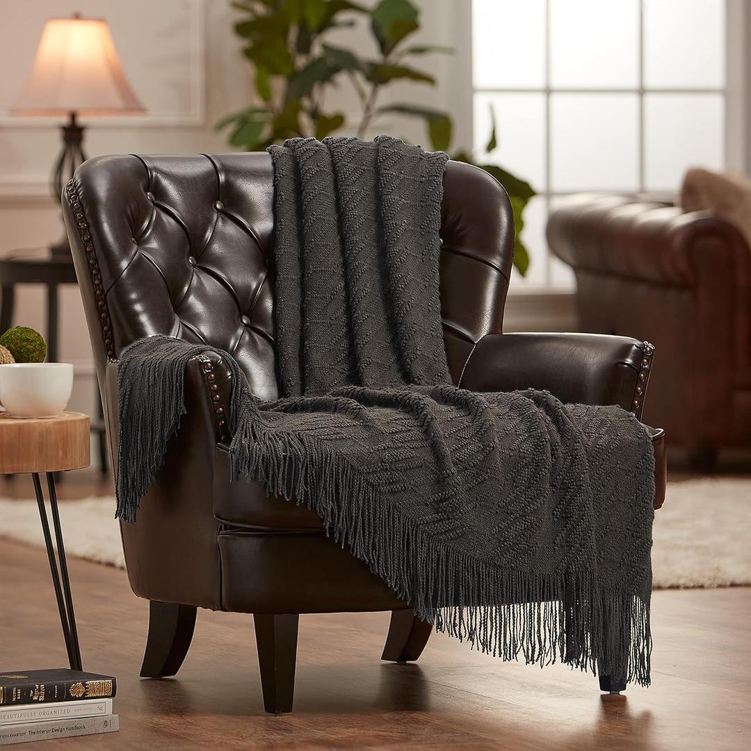 Chanasya Premium Dark Olive Throw Blanket with Tassels - Acrylic Knitted Super Soft Fluffy Warm Cozy Lightweight Chic Boho Blanket for Bed Sofa Chair Couch Cover Living Bed Room (50x65 Inches) Lush