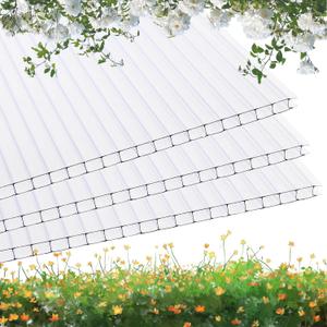 25 Pack 2' (W) x 4' (L) x 0.16'' Polycarbonate Panel Twin-Wall Polycarbonate Panels Waterproof UV Protected Reinforced Clear Sheets, Outdoor Garden and Greenhouse Covering