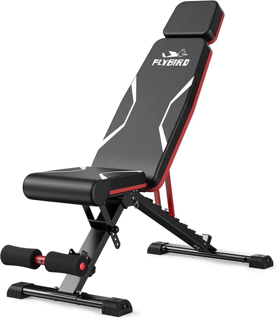 FLYBIRD Adjustable Weight Bench Fits up to 6'5'', 750LBS Capacity for Full Body Workout, 27LBS Sturdy Foldable Bench Press for Home Gym, 5X Stable Lifting Bench Incline Decline Flat Dumbbell Exercise (Black)