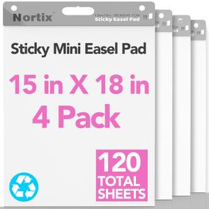 Nortix Flip Chart Paper, Sticky Easel Pads, Chart Paper for Teachers,Super Adhesive & Bleed-Resistant, Mini Self-Stick Easel Paper for Classroom/Office, 15 x18 inch, 30 Sheets/Pad, 4 Pads