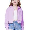 WULFUL Girls Casual Zipper up Sweatshirts Crop Jackets for Teens Purple (Purple)
