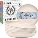 Homienly Dessert Plates - 8 Inch Wheat Straw Plates Set, Dinner Plates Set of 8, Appetizer Plates, Lightweight Unbreakable Plates, Microwave Safe Plates, Deep Plates for Dinner - Beige