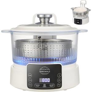 Glass Low Carb Rice Cooker - 3L for Regular Rice,2 Cups for Low Sugar Rice Cooker,Lifting Stainless Steel Steamer,110V & 800W Reservable & Timable Steam,Cook,Stew Multi Function Cooker(White)