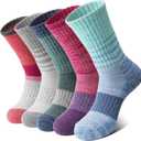 Anlisim Merino Wool Hiking Socks for Women Thermal Winter Warm Boot Work Cushion Socks 5 Pairs (Large, Tie-dye)