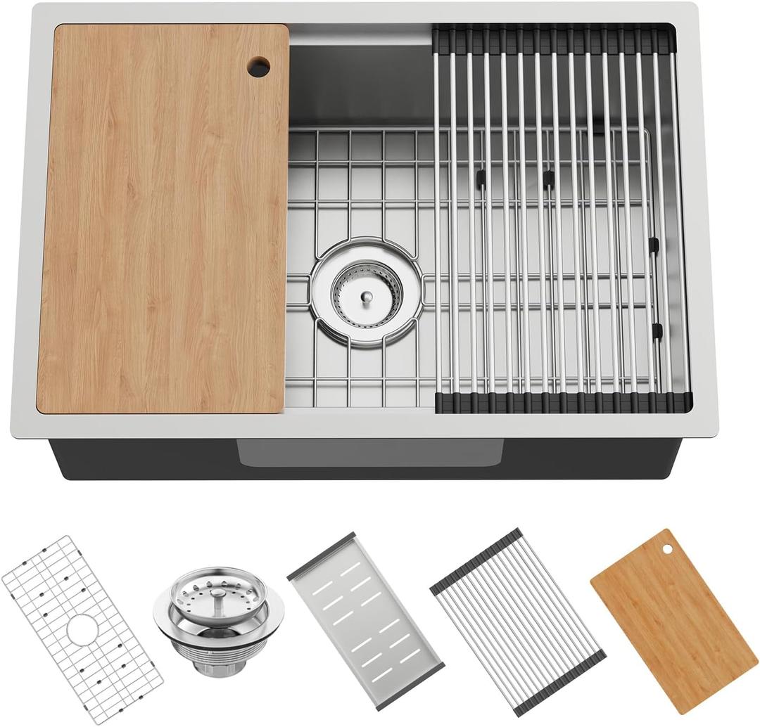 Kitchen Sink Workstation,28"x19" Stainless Steel Undermount Single Bowl Sink Built-in Ledge Drop In Workstation Sink For Placing/Sliding Accessories-Cutting Board, Drying Rack, Colander Kitchen Sink Workstation,28"x19" Stainless Steel Undermount Single Bowl Sink Built-in Ledge Drop In Workstation Sink For Placing/Sliding Accessories-Cutting Board, Drying Rack, Colander