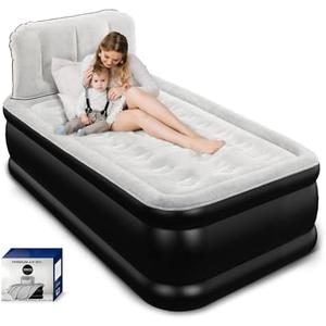 Twin Air Mattress with Headboard, Built-in Pump, 600 lbs Heavy-Duty Support, 19" Raised Comfort Design, 48-Hour Leak-Tested PVC, 2.5 Min Fast Inflation, Inflatable Mattress for Home, Guests & Camping
