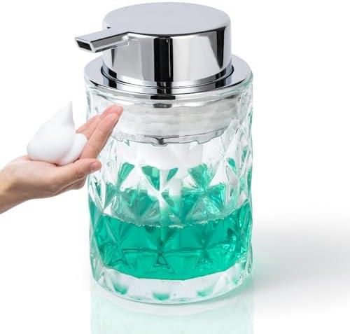 Bathroom Glass Soap Dispenser with Durable Rust-Proof Plastic Foam Pump Hand Lotion Dispenser Antislip Shampoo Kitchen 10oz