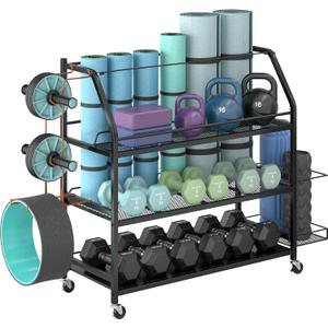 Weight Rack for Dumbbells - Home Gym Storage Rack - Dumbbell and Weight Organizer with 4 Flexible Wheels and Unique Storage on Both Sides