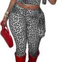Cheetah Print 2 Piece Set for Women Sleeveless Leopard Print Cropp Top Bodycon Pant Outfit with Lace Y2K Club Tracksuit S