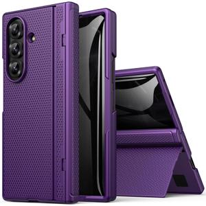for Samsung Galaxy Z Fold 7 Case with Stand, Front Privacy Screen Protector, Hinge Protection, Slim Rugged Hard Shockproof Cover, Full Body Protective Phone Case for Samsung Fold 7 2025, Purple