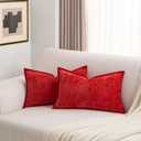 FUTEI Valentine's Day Red Chenille Throw Pillow Covers 12x20 Inch Set of 2,Soft Cozy Bound Edge Design Lumbar Pillow Cases,Home Decor for Couch Bed Living Room