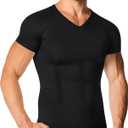 Nebility Mens Compression Shirt Shapewear V Neck Short Sleeve Body Shaper T Shirt Slimming Undershirt Workout (Black, XL)