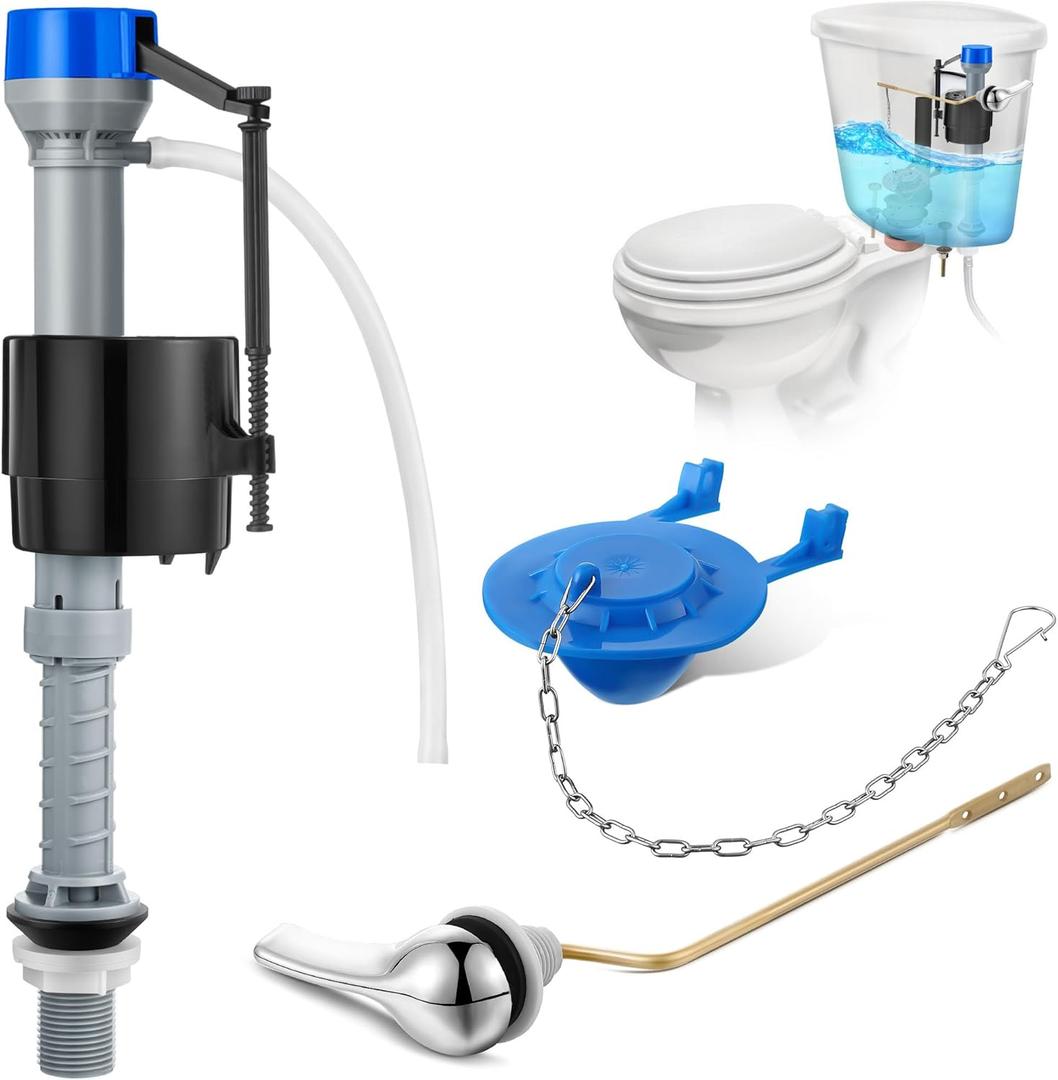 Saillong Universal Toilet Flusher Replacement Kit, Fill Valve, 2-Inch Flapper, Side Mount Handle Lever, Water-Saving, Adjustable Toilet Repair Kit Inside Tank, Easy to Install(1 Set,Blue Grey, Blue)