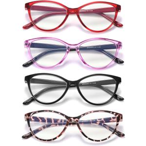 4 Pack Reading Glasses Blue Light Blocking for Women,Designer Cat Eye Frame Ladies Computer Readers,Anti Glare/UV Ray Eyeglasses 1.75