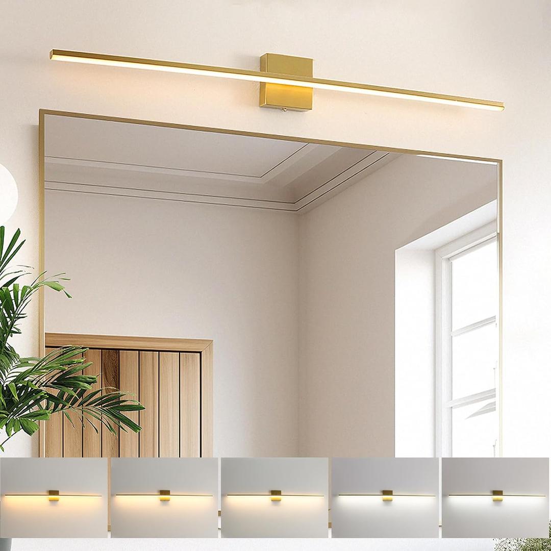 Brushed Gold Vanity Light 40 Inch Modern Bathroom Light Fixtures 23W Wall Vanity Lamp Over Mirror, Dimmable 5CCT LED Wall Sconce for Bedroom Cabinets UL Certificated