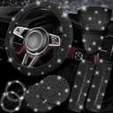 NBTEPEM 8 pcs Bling Car Accessories Set for Women, Steering Wheel Cover, Sparkly Seat Belt Covers, Bling Gear Shift Cover, Universal Fit Most Cars (Black Diamond)