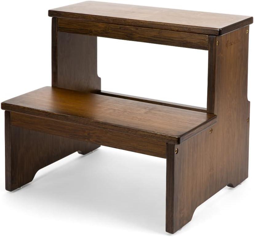 StrongTek Bamboo Two Step Stool for Adults and Kids, Bed Stepstool with Anti-Slip Bottom, Heavy Duty for Kitchen, Bathroom, Bedside Step Stool, Wooden Step Stairs 350 lbs Capacity (Brown)