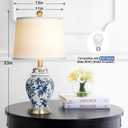 Chinoiserie Table Lamp 23'' Ceramic Table Lamp, Classic Blue and White Bedside Desk Nightstand Lamp for Bedroom Living Room Office College Bookcase Coffee,Dimmable,Single Lamp
