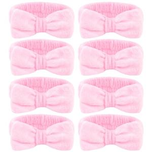 Ondder Spa Headband for Washing Face 8 Pack Pink Skincare Headbands for Women Girls Terry Cloth Cute Bow Head Bands