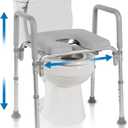 Ultimate Raised Toilet Seat with Handles, Padded, Armrests, Adjustable Height, Premium Elevated Toilet Seat for Elderly Bathroom Safety with Arms, Standard and Elongated Toilets, Gray