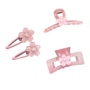 4 Pcs Cherry Blossom Hair Clips, Korean Style Sweet Flower Barrettes Mini Cute Duckbill Clips Large Creamy Flower Hair Claw Pink Hair Accessories