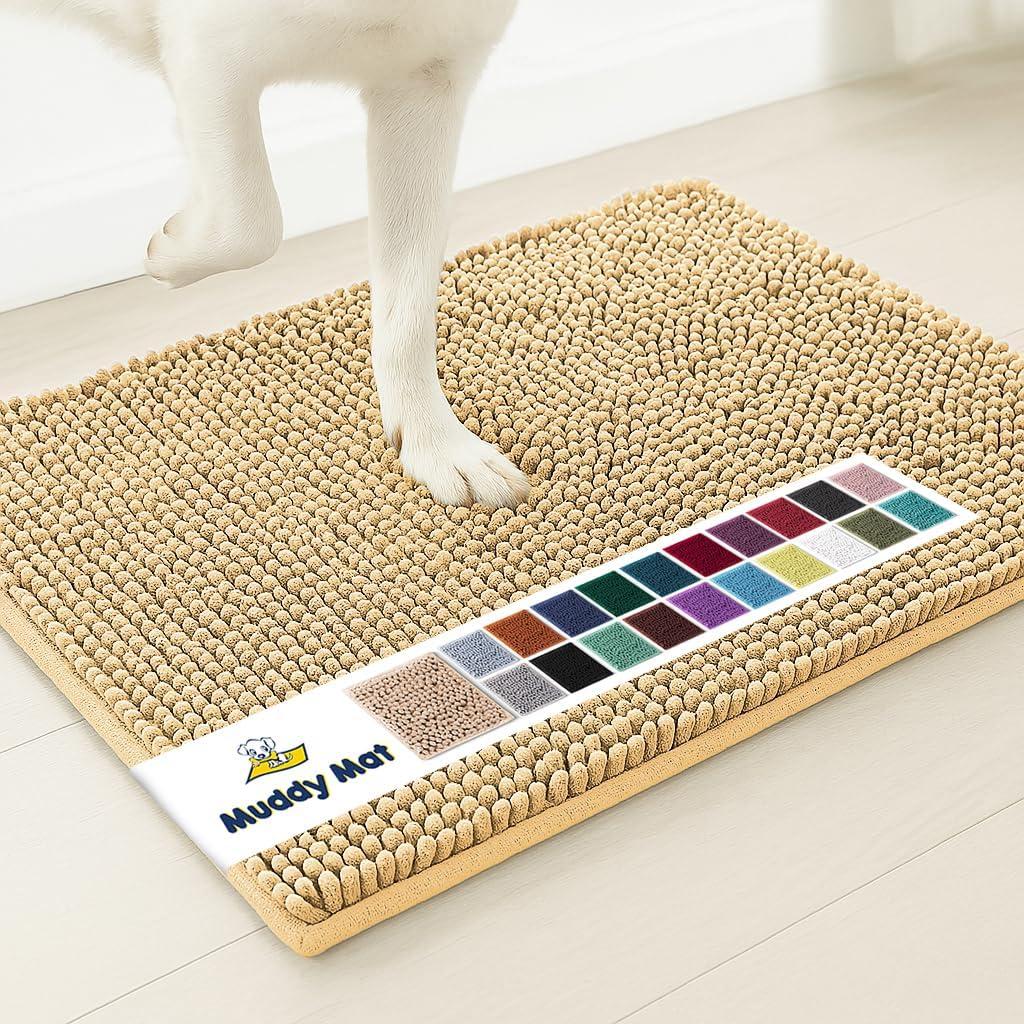 Muddy Mat Shown on TV  Super Absorbent Microfiber Dog Door Mat for Muddy Paws, Non-Slip Washable Pet Rug, Quick Dry Chenille Entryway Carpet, Machine Washable Indoor Outdoor mat, Beige 35"x24"