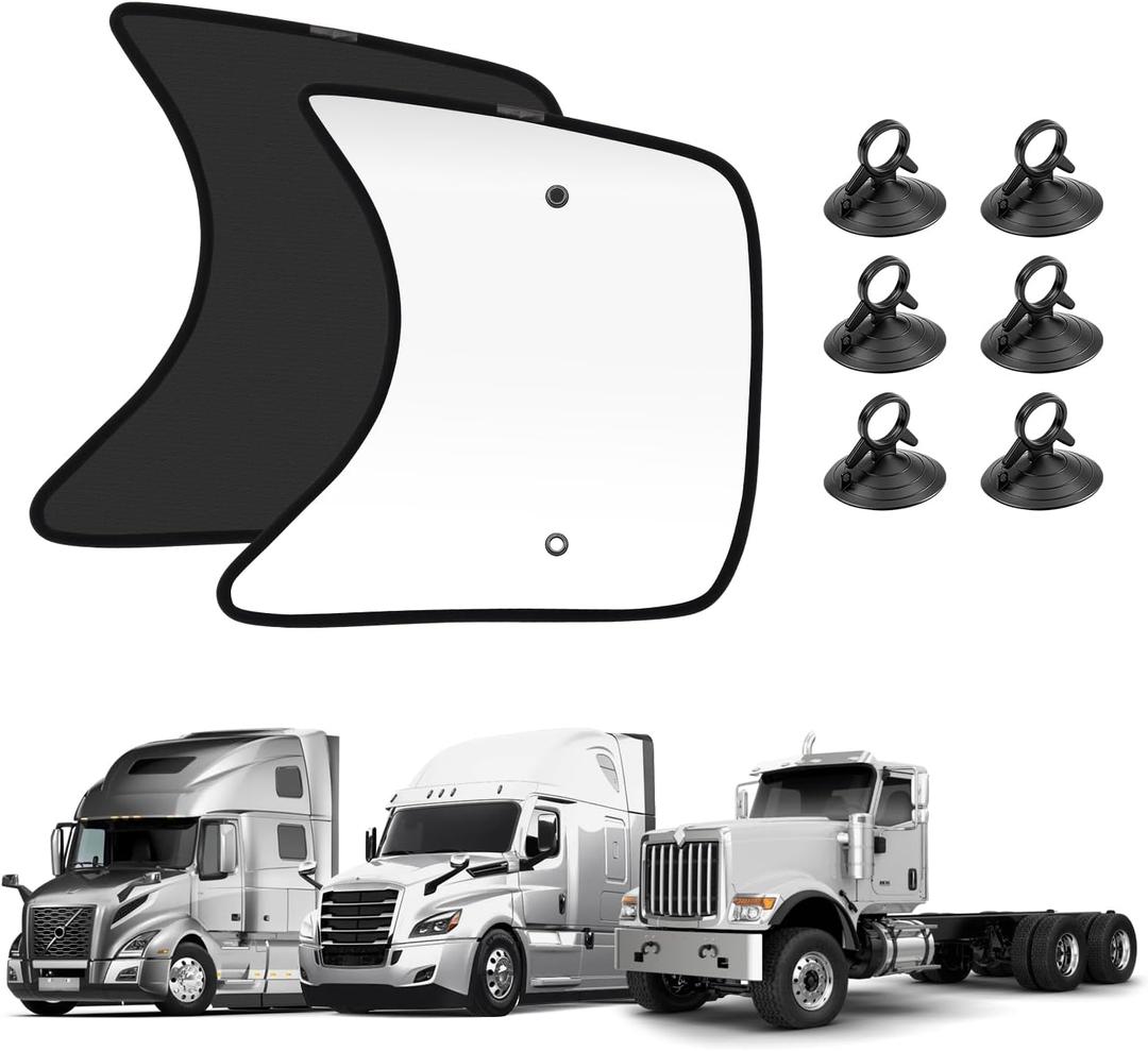 KUST 23''21.6'' Side Window Sun Shade for Semi Truck, RV Semi Truck,Volvo VNL,International Trucks, Freightliner Black&Silver Side Window Shade, Sunshade with Suction Cup, Glare Sun UV Rays 2PCS