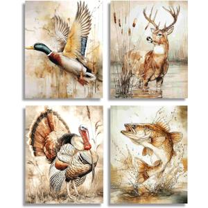 Frimeeme Kids Nursery Hunting Art Prints,Turkey Prints Wall Art,Unframed 8x10 Inches - Duck Deer Turkey Fish Wildlife Theme Prints for Lodge/Cabin/Man Cave