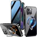 [360 Rotatable CD Stand & Built-in Privacy Screen Magnetic Case for iPhone 13 [Compatible with MagSafe & Full Signal] Mil-Grade Shockproof Full Body Anti-Spy Cover for 13-Black