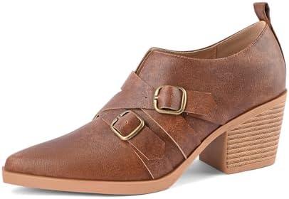 SICARE Chunky Heel Penny Loafers for Women Closed Pointed Toe Block Heels Cross Buckle Strap Slip On Classic Vintage Pumps Dress Shoes Elegant for Work Office Party Daily Wear, Size 6