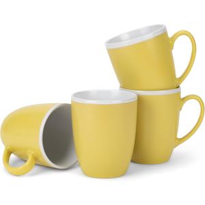 Elanze Designs Solid Color Yellow White Interior 16 ounce Matte Ceramic Mugs Matching Set of 4 (4 Count (Pack of 1), Yellow)