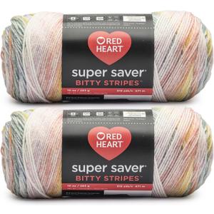 Red Heart Super Saver Bitty Stripes Rainbow Mist Yarn - 2 Pack of 10oz/283g - 100% Acrylic - #4 Worsted (Medium) - 515 Yards - Knitting/Crochet