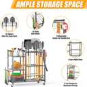 Garden Tool Organizer with Lockable Wheels, Yard Tool Storage Rack for Garage, Garden Tool Stand for Rake, Brooms, Indoor & Outdoor Use