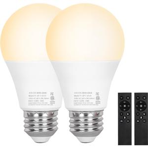2 Packs Remote Control Bulb Set, A19 LED Light Bulbs Dimmable Stepless 2700K-6000K, 805 LM, E26 Base, 25000+ Hours Lifespan, LED Bulb for Pendant Light, Table Light, Floor Lamp