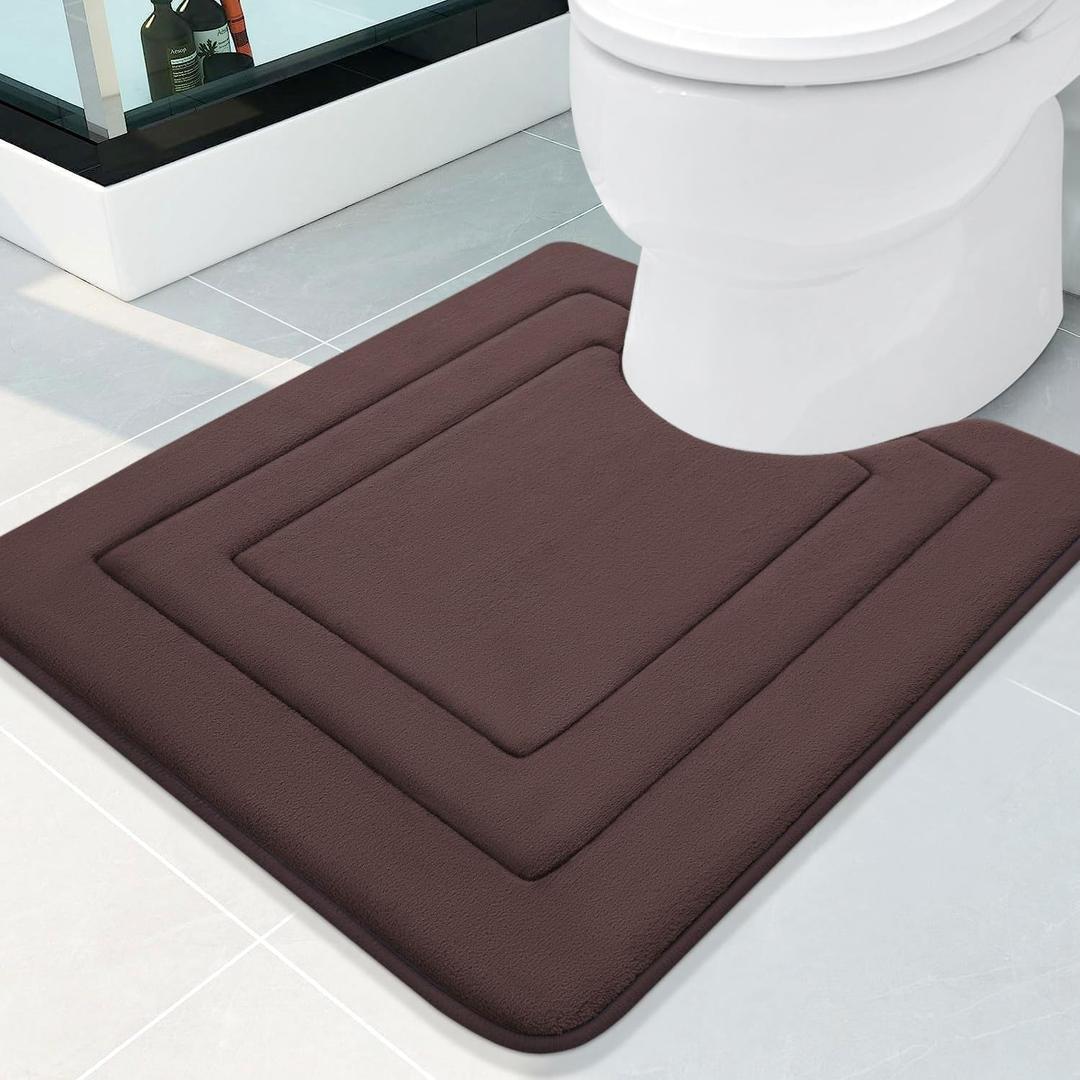 Arotive Memory Foam U-Shaped Toilet Rugs 1'8" x 2' 20" x 24", Super Soft Absorbent Contoured Bathroom Rugs, Machine Washable Contour Bath Mats for Bathroom Toilet Base, Brown
