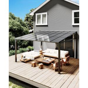 Garvee Life 12x14 ft Wall-Mounted Lean-to Gazebo, Aluminum Frame & Polycarbonate Roof - Outdoor Patio Cover for Deck, Yard, Party (UV-Resistant & All-Weather)