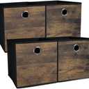 Durable Storage Cube Bin with Decorative Wood Grain, Thickened Fabric Box, Storage Basket for Shelves, Closet, Storeroom, Bedroom, Living Room, Nursery, Office, Dorm, RV, 11.8x11.8x11.8in, Brown with Black, 4 Pack