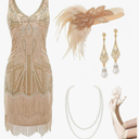 BABEYOND Women’s Flapper Dresses Set 1920s V Neck Beaded Fringed Great Gatsby Dress with Accessories Set S
