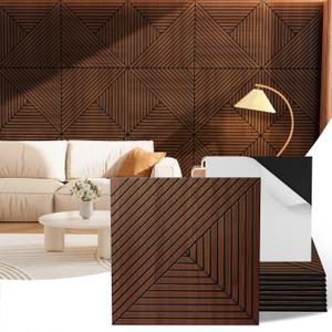 Acoustic Wall Panels, 8 Piece 23.62"X 23.62" PVC Peel and Stick Wall Panels | High-Density Polyester Fiber Self Adhesive Soundproofing for Interior Wall Dcor, Recording Studios, Walnut, 94 X 48 Inches