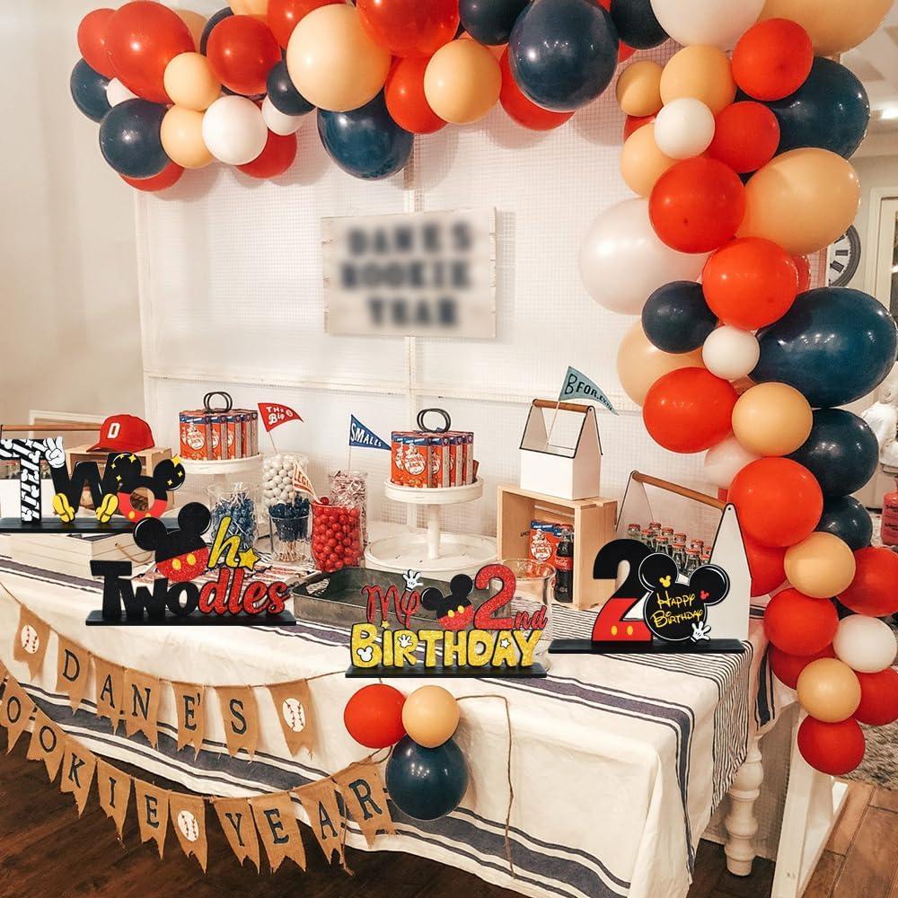 TONIFUL Red Mouse 2nd Birthday Party Supplies 2nd Table Centerpieces - Red Mouse Theme Design and Sturdy Wooden for Two Years Old Birthday Party Favors 2nd Birthday Decorations (4 Pcs)